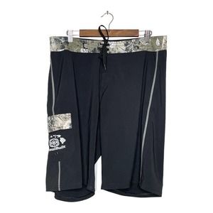 Maui Built 38 Mens Black Regular Fit Flat Front Drawstring Waist Board Shorts